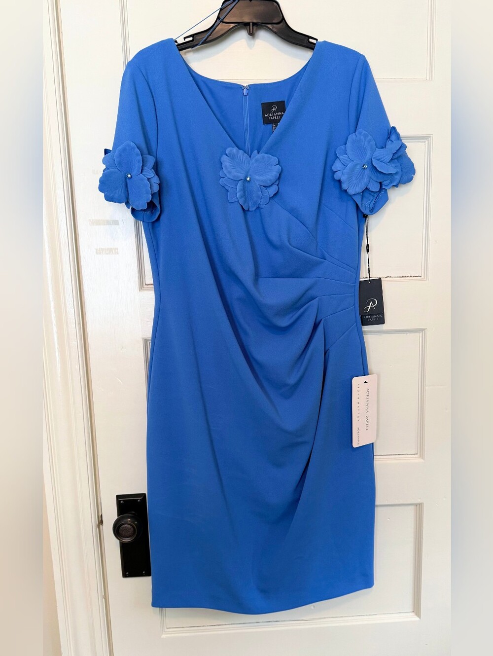 Adranne Papelle Cobalt Blue Floral Sleeve Midi Sheath Dress